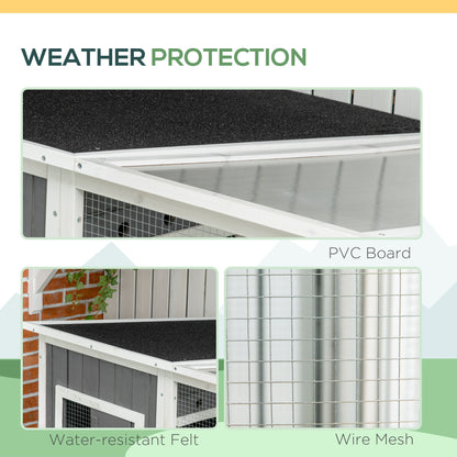 Wooden Cat Catio, 66.5"L Walk in Outdoor Cat House with PVC Weather Protection Roof, Multiple Platforms, Lockable Doors, Resting Condo, Observation Window, for 2 Cats