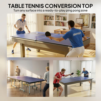 Soozier 9 ft Folding Ping Pong Table Top for Pool Tables, Table Tennis Conversion Top with Net, Foam Padding, Blue