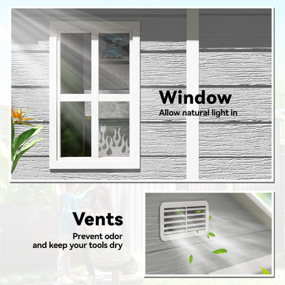6x5 Plastic Garden Storage Shed with Floor Window Lockable Doors and Vents Outdoor Wood Effect Grey