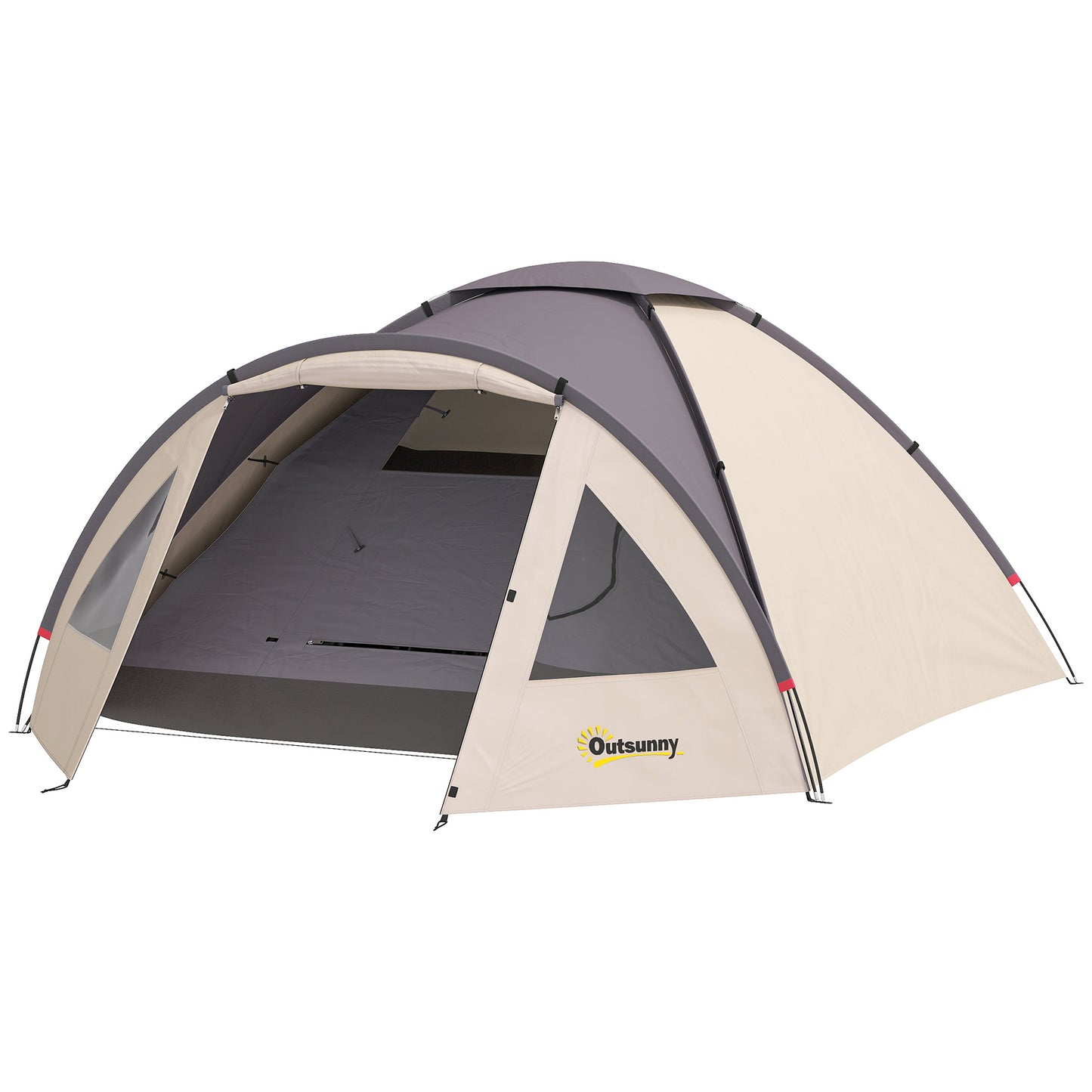 2 Person Camping Tent, Waterproof Family Dome Tent with Bedroom, Porch, Sewn-in Groundsheet and Hook, Khaki