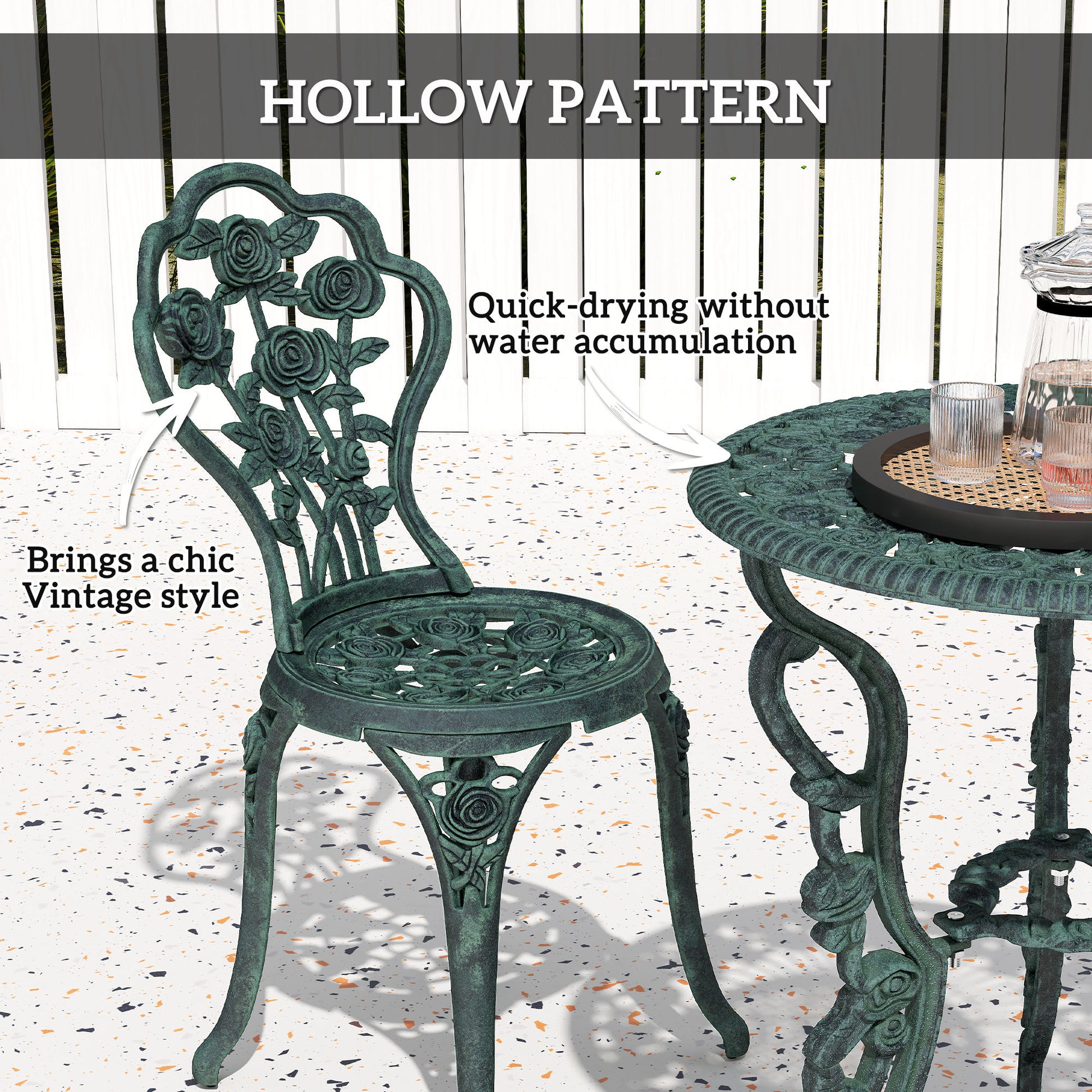 3 Pieces Patio Bistro Table and Chairs Antique Green