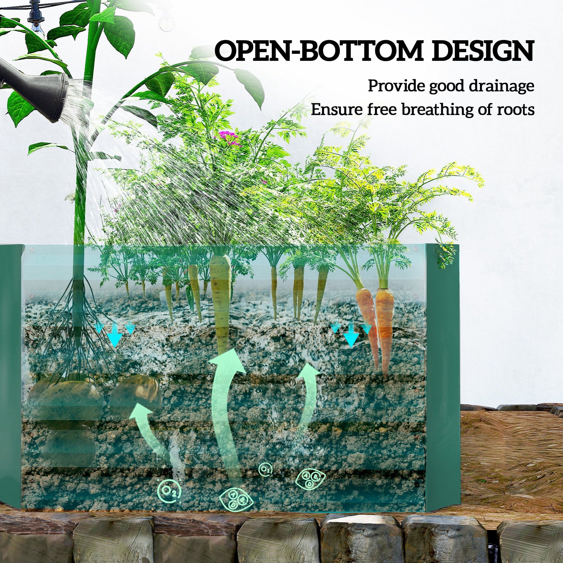 6' x 3' x 2' Raised Garden Bed, Galvanized Planter Box for Growing Flowers, Herbs and Vegetables, Dark Green