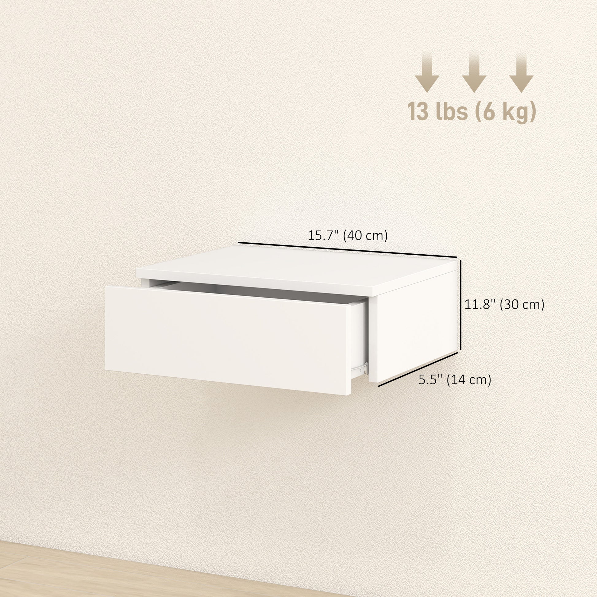 Set of 2 Wall Mounted Bedside Tables, Floating Nightstands with Drawer for Bedroom, White