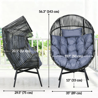 Wicker Egg Chair Outdoor Indoor Rattan Oversized Patio Lounge Chair with 5.5" Cushions and Headrest, Grey