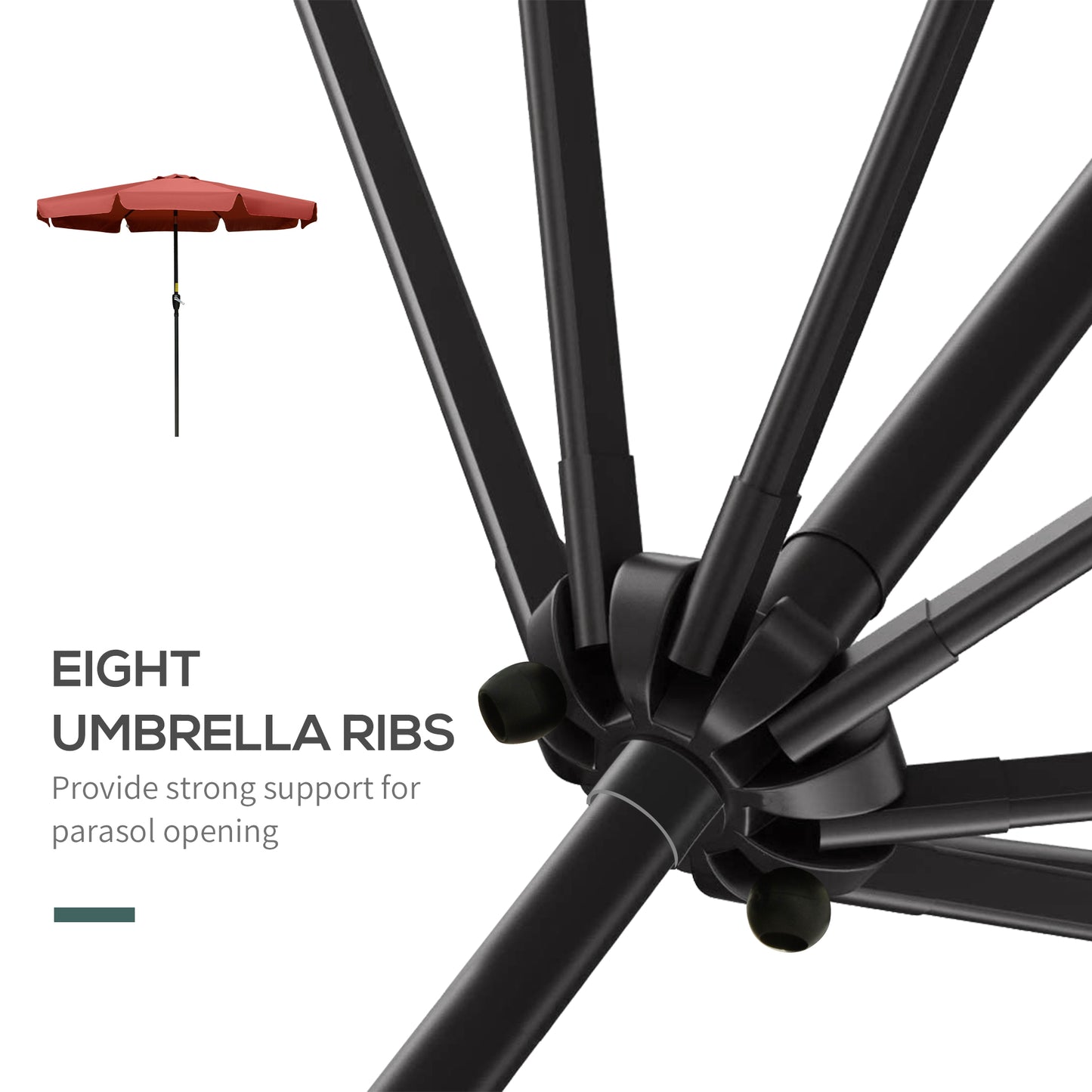 8.5 ft Outdoor Market Table Umbrella, Round Patio Umbrella with Tilt and Crank for Garden, Backyard, Deck, Wine Red