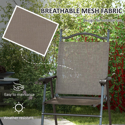 2 Pieces Folding Patio Camping Chairs Set, Sports Chairs for Adults with Armrest, Mesh Fabric Seat for Lawn