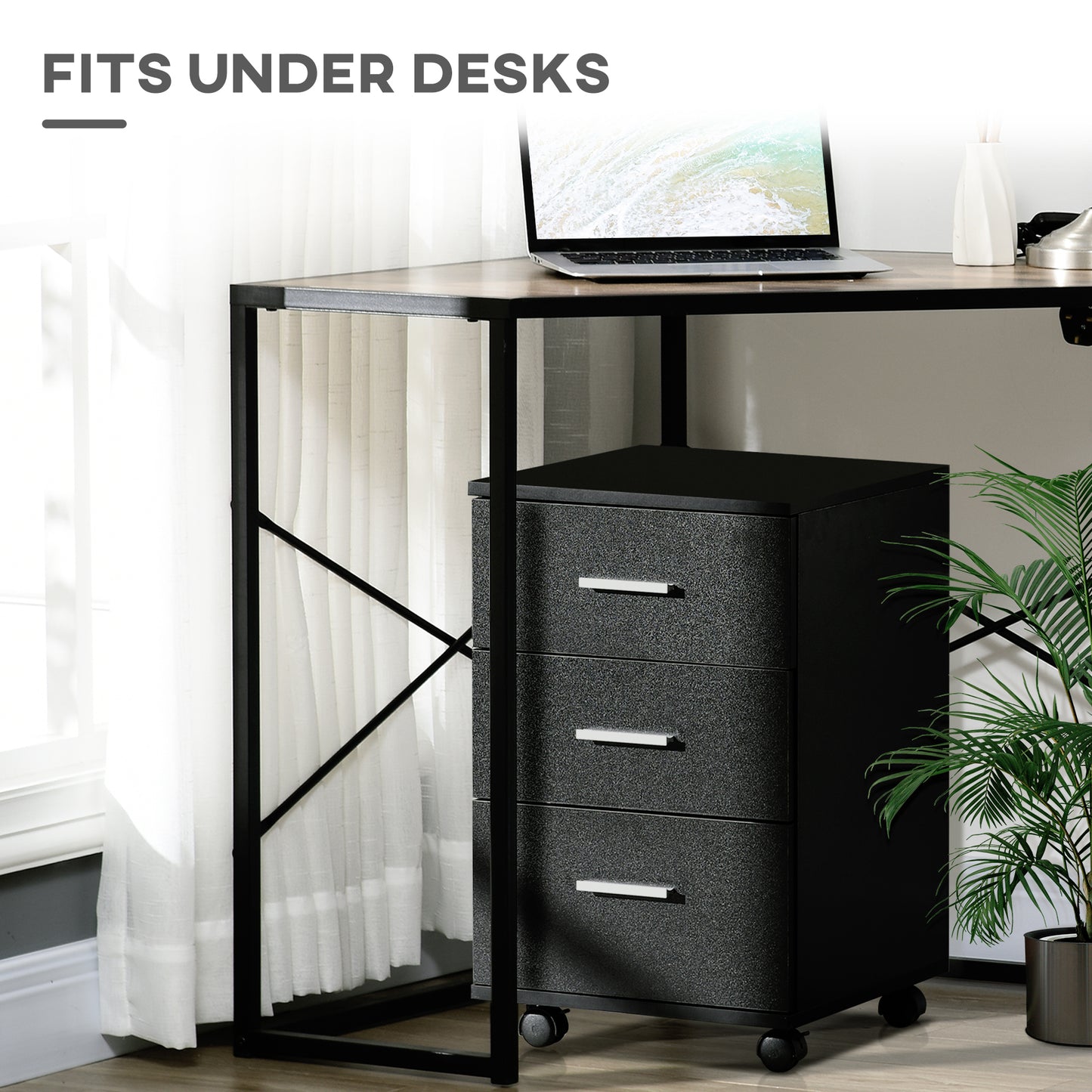 Mobile Filing Cabinet with Wheels, 3 Drawer File Cabinet with Lock and Keys for Home Office, Black