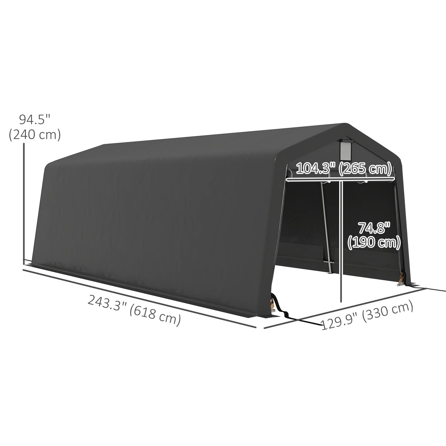 11' x 20' Portable Garage, Heavy Duty Carport Canopy with Ventilation Windows and Large Roll-up Door, Dark Grey