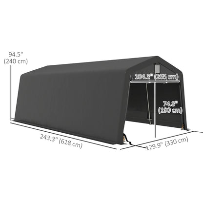 11' x 20' Portable Garage, Heavy Duty Carport Canopy with Ventilation Windows and Large Roll-up Door, Dark Grey