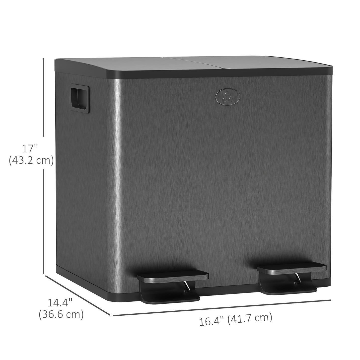 Dual Garbage Bin, Soft-Close Trash Can with Foot Pedal, 2 x 15 Liter Garbage Can with Removable Inner Buckets, Black