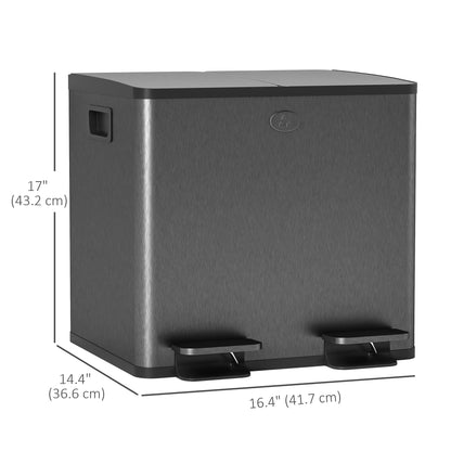 Dual Garbage Bin, Soft-Close Trash Can with Foot Pedal, 2 x 15 Liter Garbage Can with Removable Inner Buckets, Black