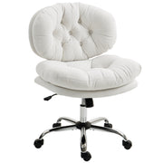 Computer Desk Chair, Armless Office Chair with Wide Padded Seat and Adjustable Height, Cream White