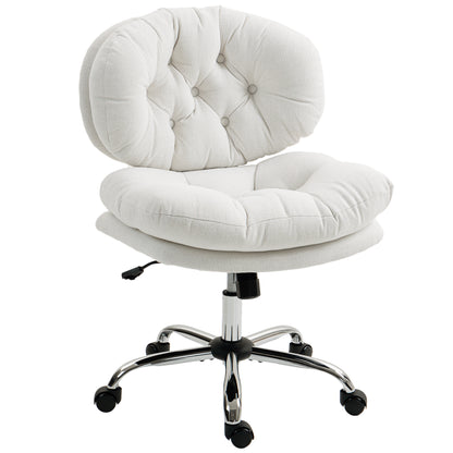 Computer Desk Chair, Armless Office Chair with Wide Padded Seat and Adjustable Height, Cream White
