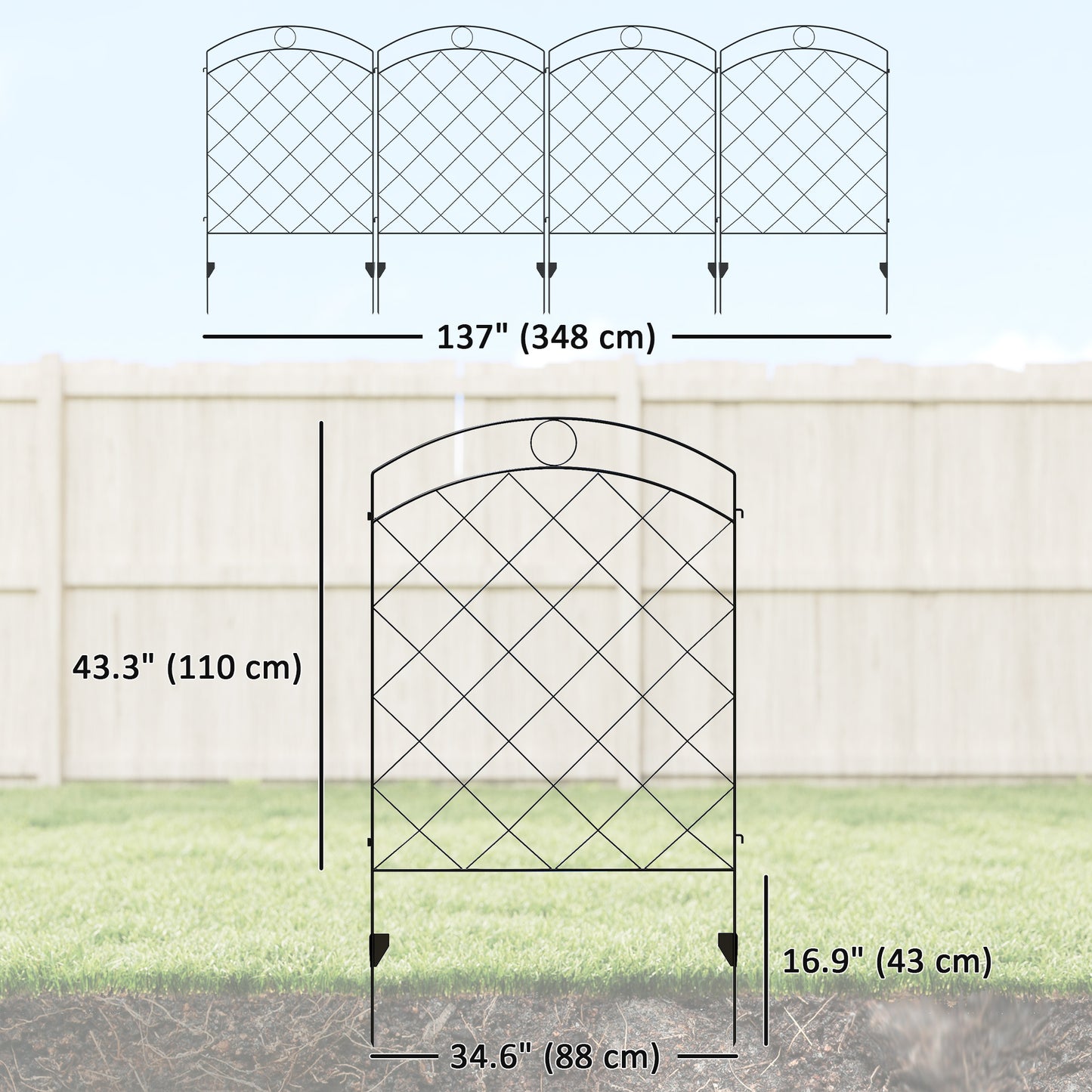 4 Pack Garden Fencing for Yard, Decorative Fence Panels as Animal Barrier and Flower Edging, Circle, Black