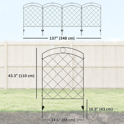 4 Pack Garden Fencing for Yard, Decorative Fence Panels as Animal Barrier and Flower Edging, Circle, Black