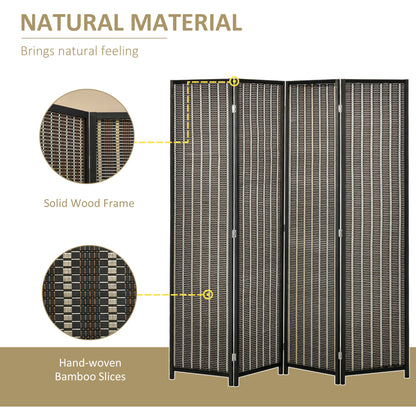 4 Panel Room Divider, 6 Ft Tall Indoor Portable Folding Privacy Screens, Bamboo Hand-Woven Freestanding Partition Wall Divider for Home Office, Brown