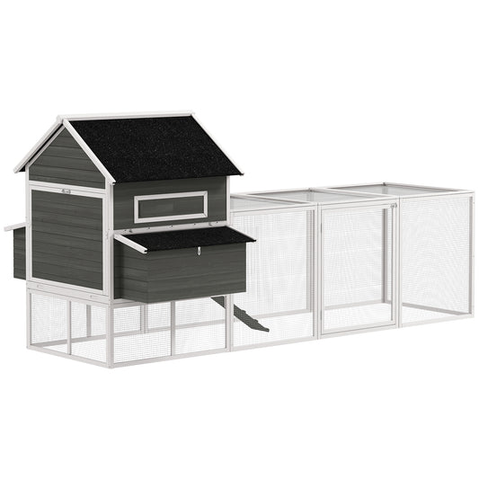 137" Wooden Chicken Coop with Chicken Run, Nesting Box, Dark Grey