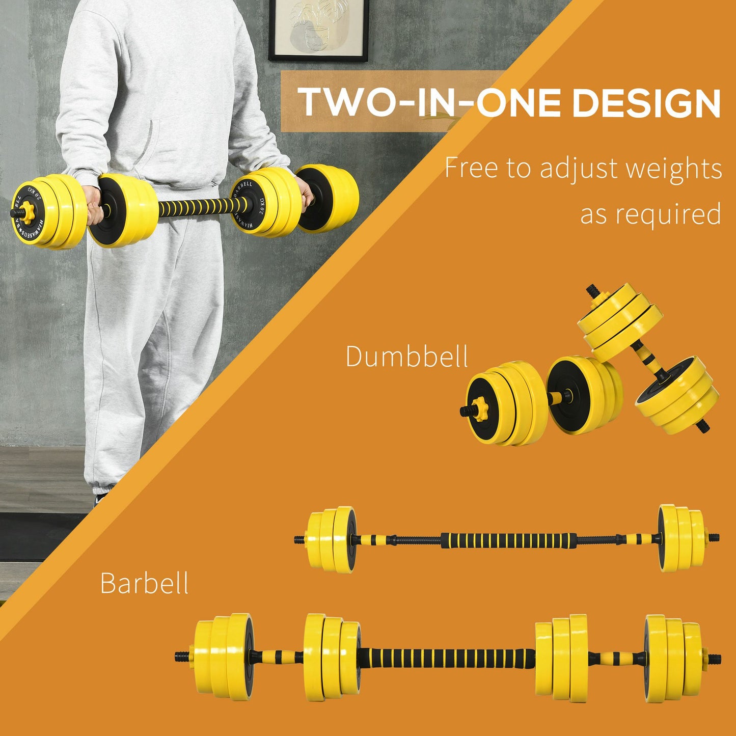 Soozier Dumbbell & Barbell Adjustable Set 66lbs Plate Bar Clamp Rod for Strength Training, Full Body Workout, Muscle Building Home Gym Sports Area Exercise Ergonomic