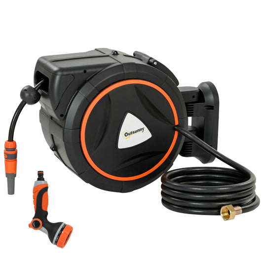 Retractable Garden Hose Reel, 1/2"x75.5ft Wall Mounted Hose Reel with 12-Pattern Nozzles, Auto Retraction, Self-Locking