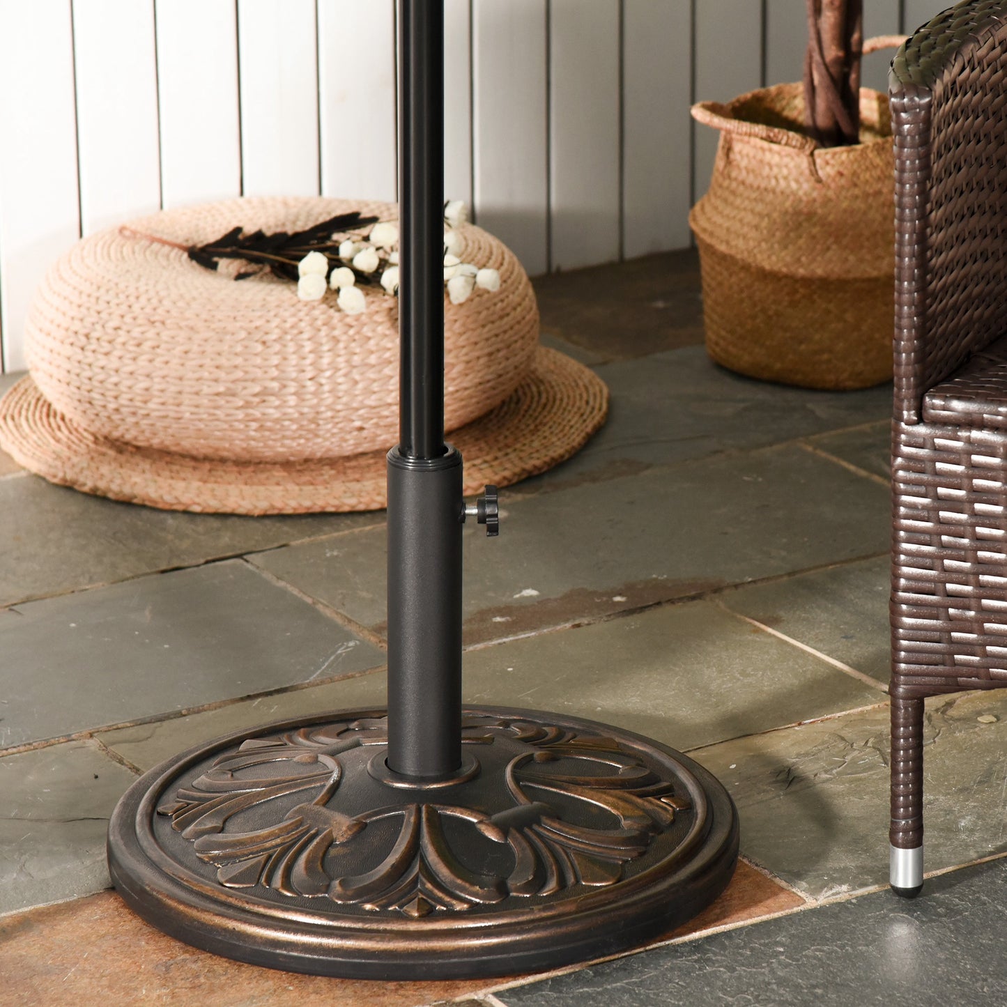29 lb Heavy Duty Concrete Umbrella Base, 19" Round Parasol Holder for Outdoor, Garden, Backyard, Deck, Bronze