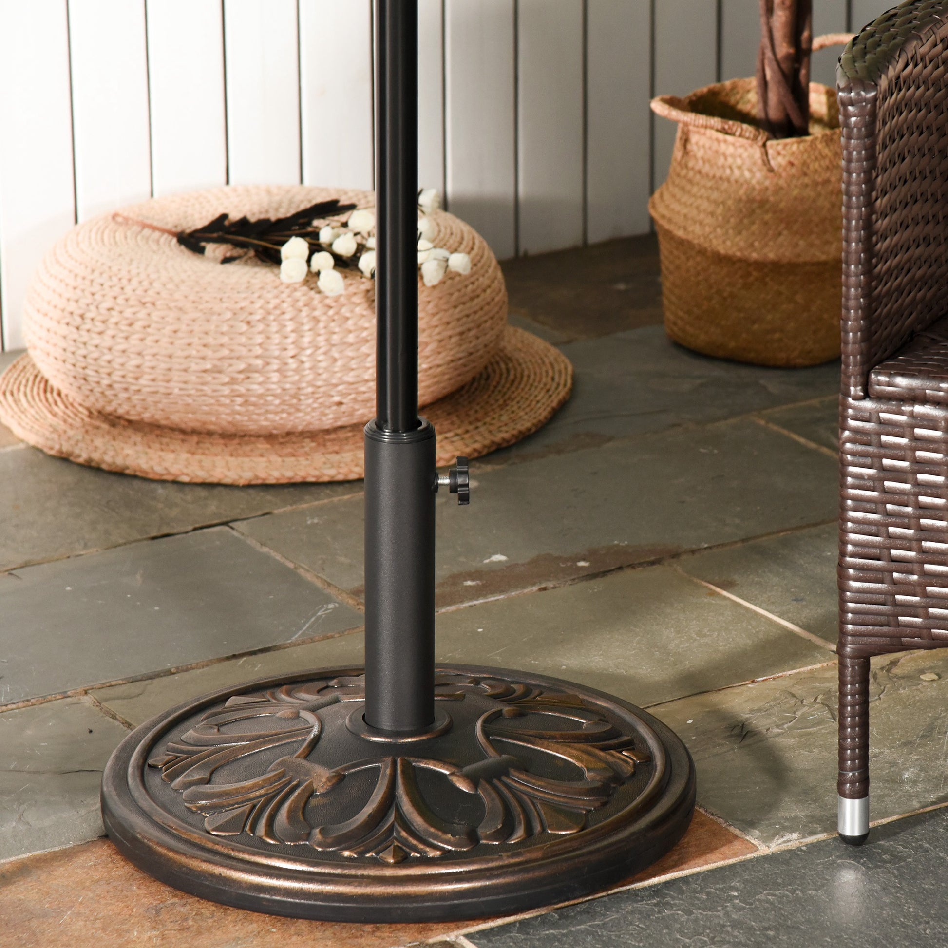 29 lb Heavy Duty Concrete Umbrella Base, 19" Round Parasol Holder for Outdoor, Garden, Backyard, Deck, Bronze