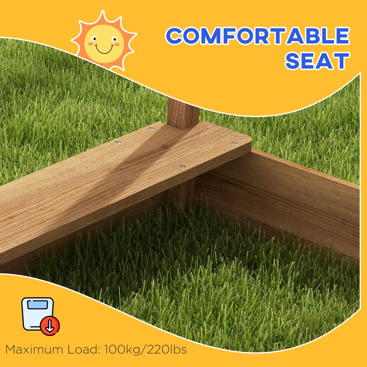 Outdoor Wooden Sandbox with Cover for 3-7 Years Old, Backyard, Brown