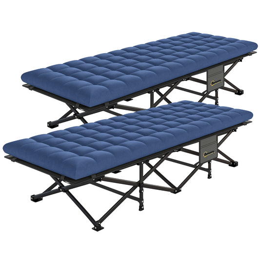 Set of 2 Camping Cot with Soft Pad, 32" Extra Wide Folding Cots with Non-Slip Feet and Carry Bag, Blue