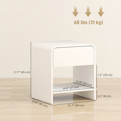 Nightstand Set of 2, Modern Bedside Table with Rounded Corners, Nightstand with Drawer and Open Shelf, Distressed White