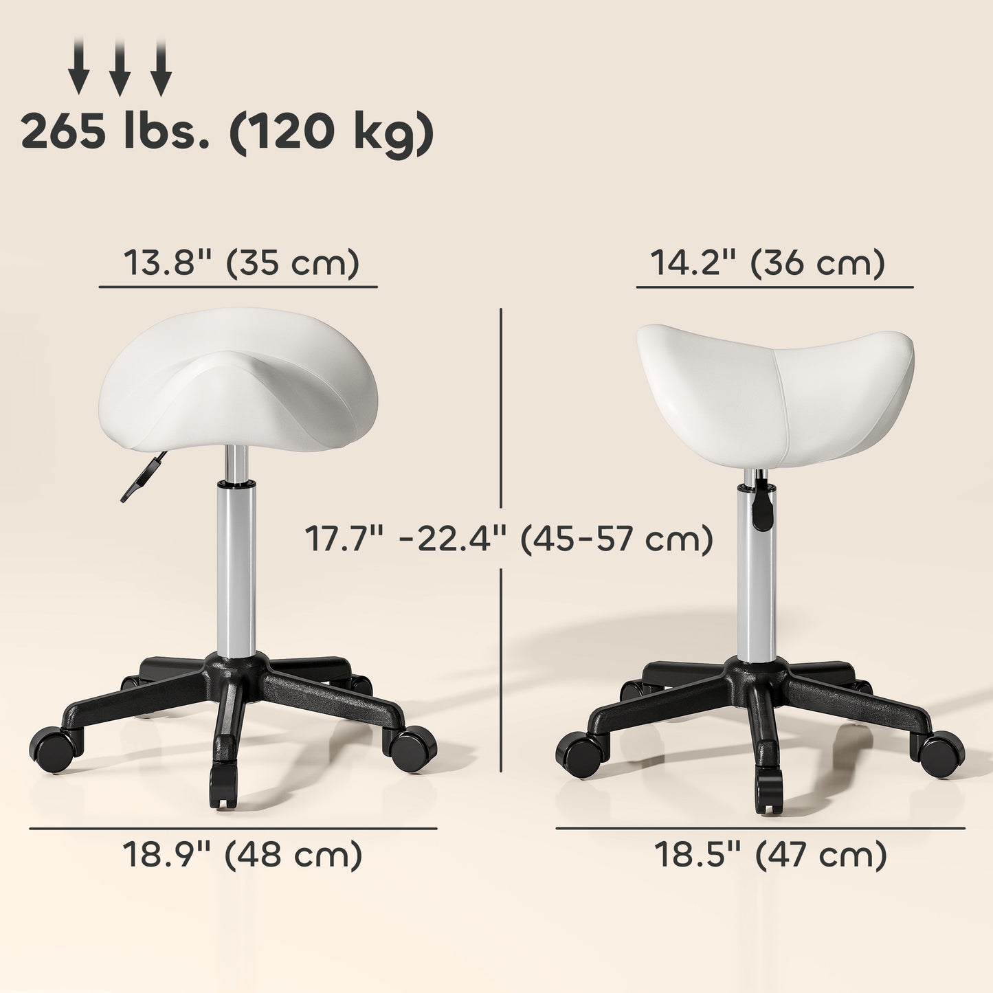 Saddle Stool, Adjustable Rolling Stool, White