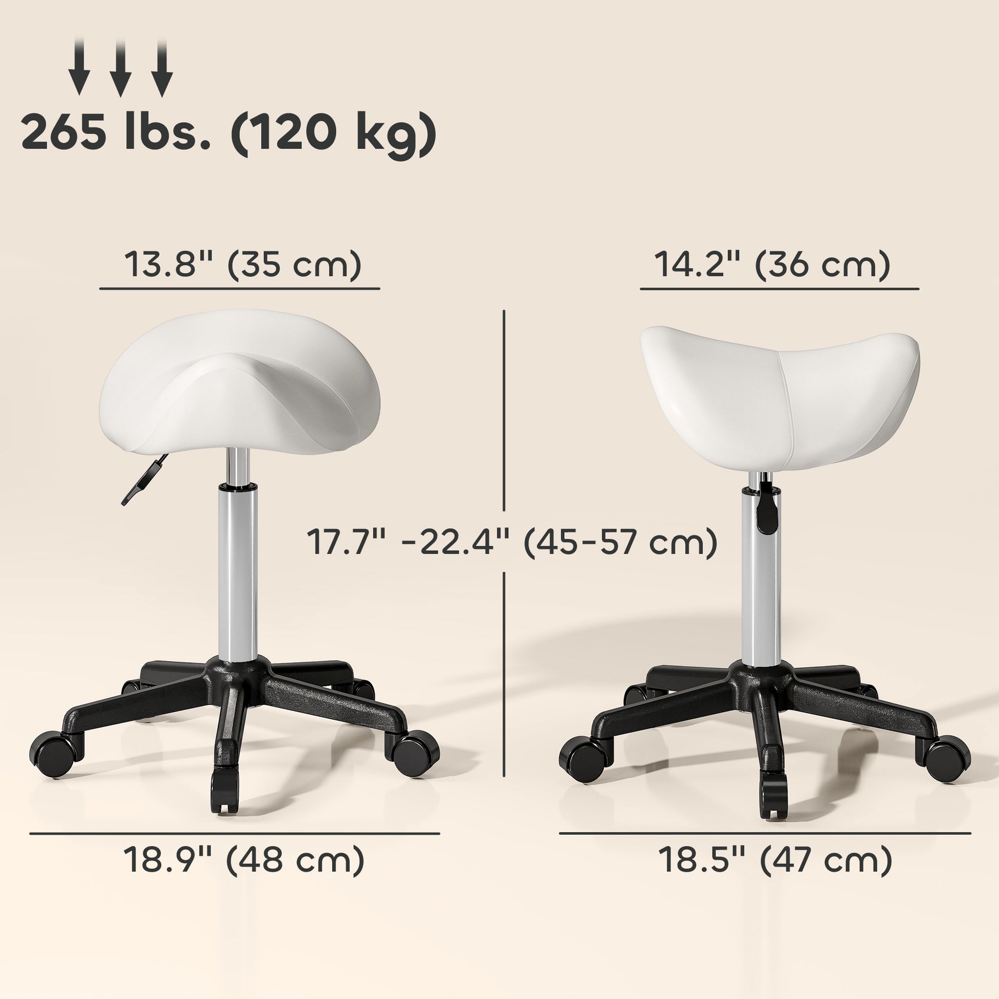 Saddle Stool, Adjustable Rolling Stool, White