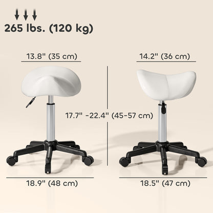 Saddle Stool, Adjustable Rolling Stool, White