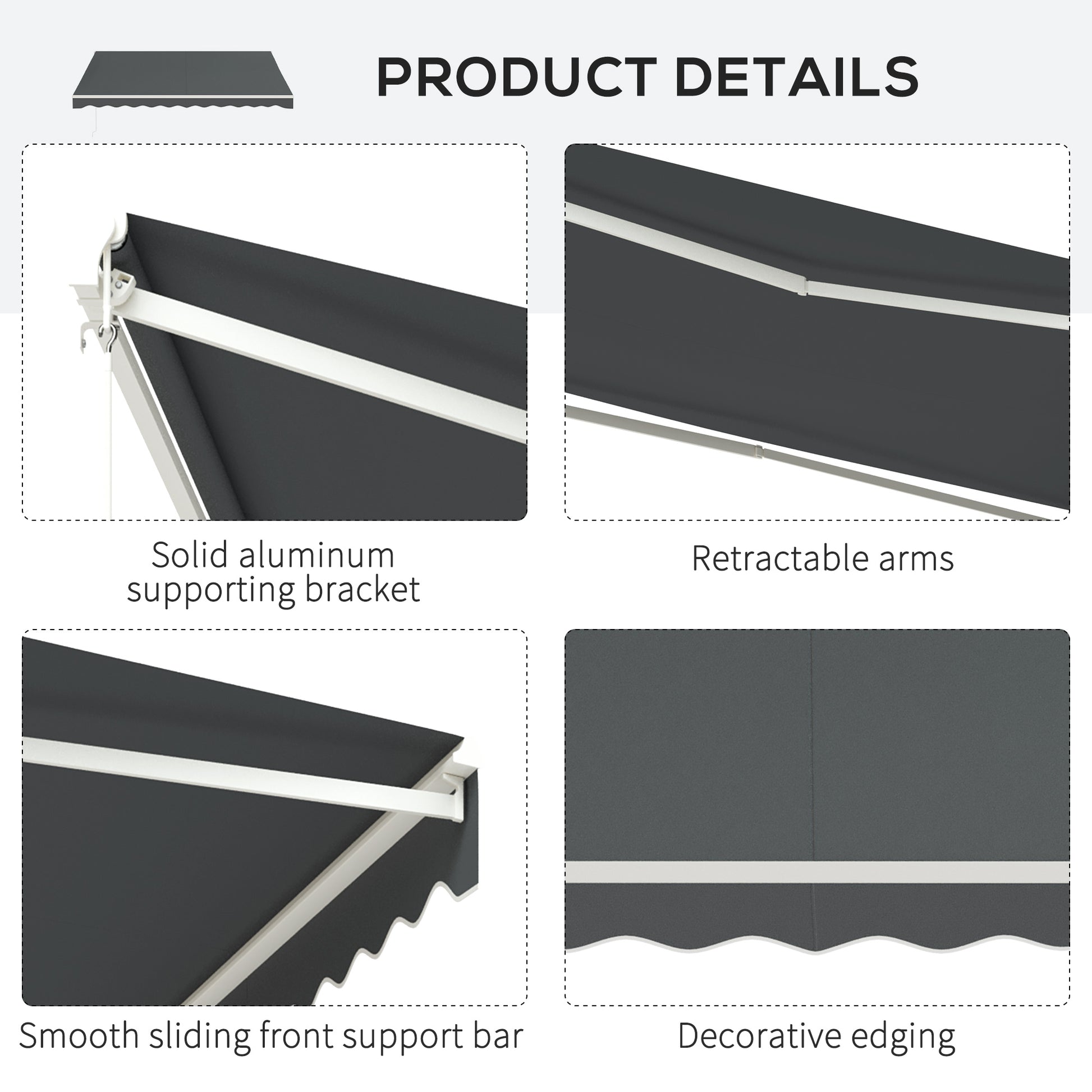 13' x 10' Electric Awning, Retractable Awning Sun Shade Shelter with Remote Controller, Manual Crank Handle and Aluminum Frame, for Deck, Balcony, Yard, Grey