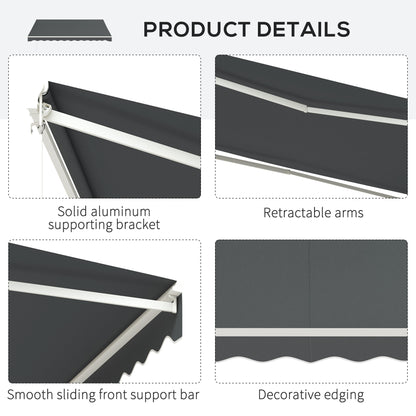 13' x 10' Electric Awning, Retractable Awning Sun Shade Shelter with Remote Controller, Manual Crank Handle and Aluminum Frame, for Deck, Balcony, Yard, Grey