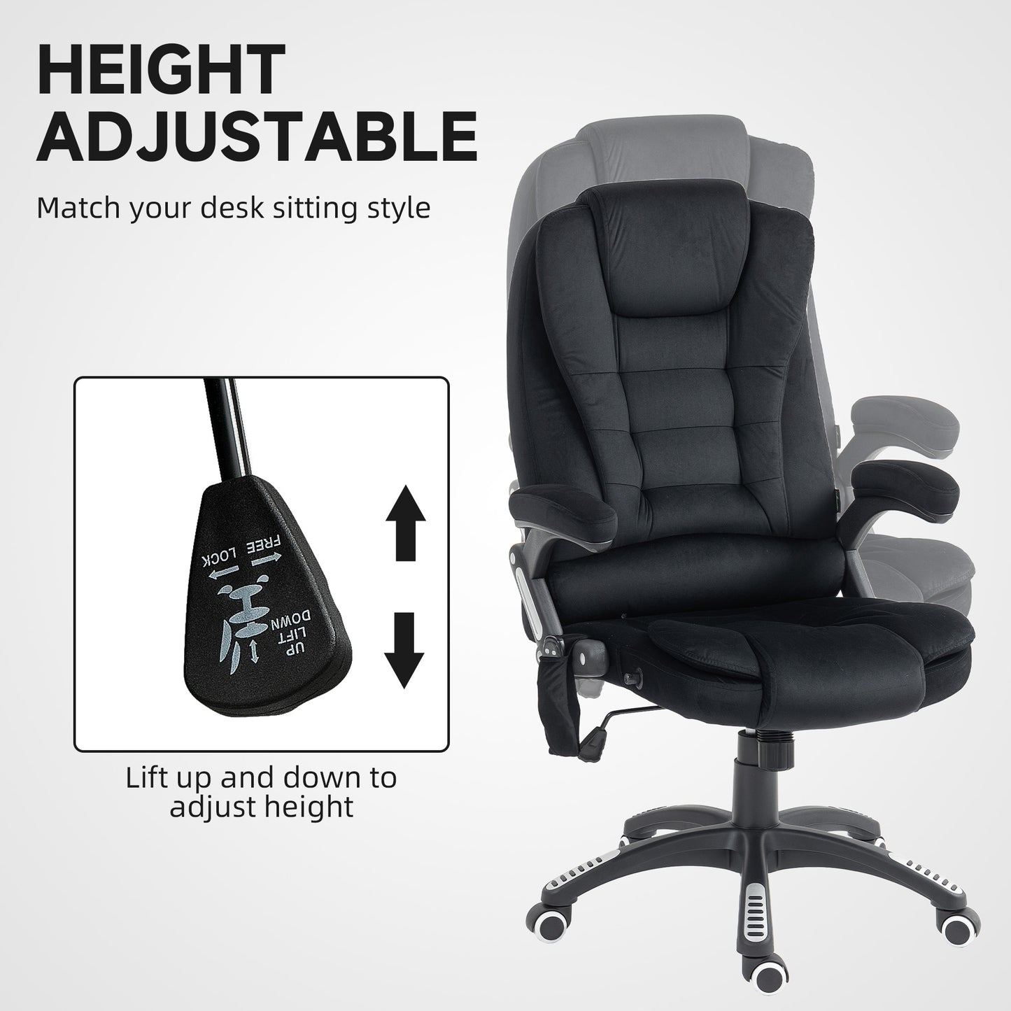 6 Point Vibrating Massage Office Chair, High Back Executive Chair with Reclining Back, Swivel Wheels, Black