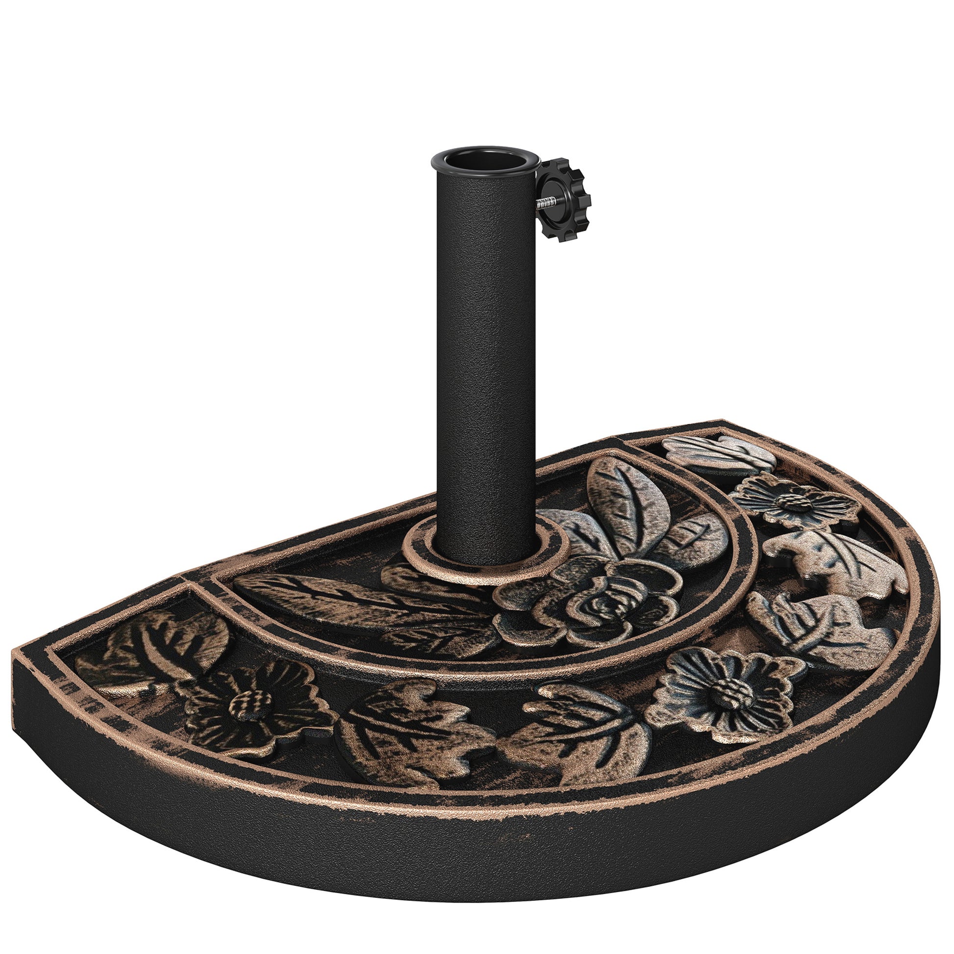 20 lbs Resin Half Round Patio Umbrella Base 20" Outdoor Decorative Parasol Stand Holder For Φ1.5", Φ1.9" Pole, Bronze