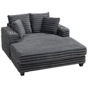 60" Chaise Lounge Chair, Oversized Upholstered Sofa Bed with Cup Holders & Pillows, Sleeper Couch for Living Room, Grey
