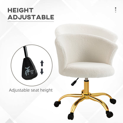 Armless Office Chair, Fluffy Computer Desk Chair with Adjustable Height, Swivel Wheels, Mid Back, Gold