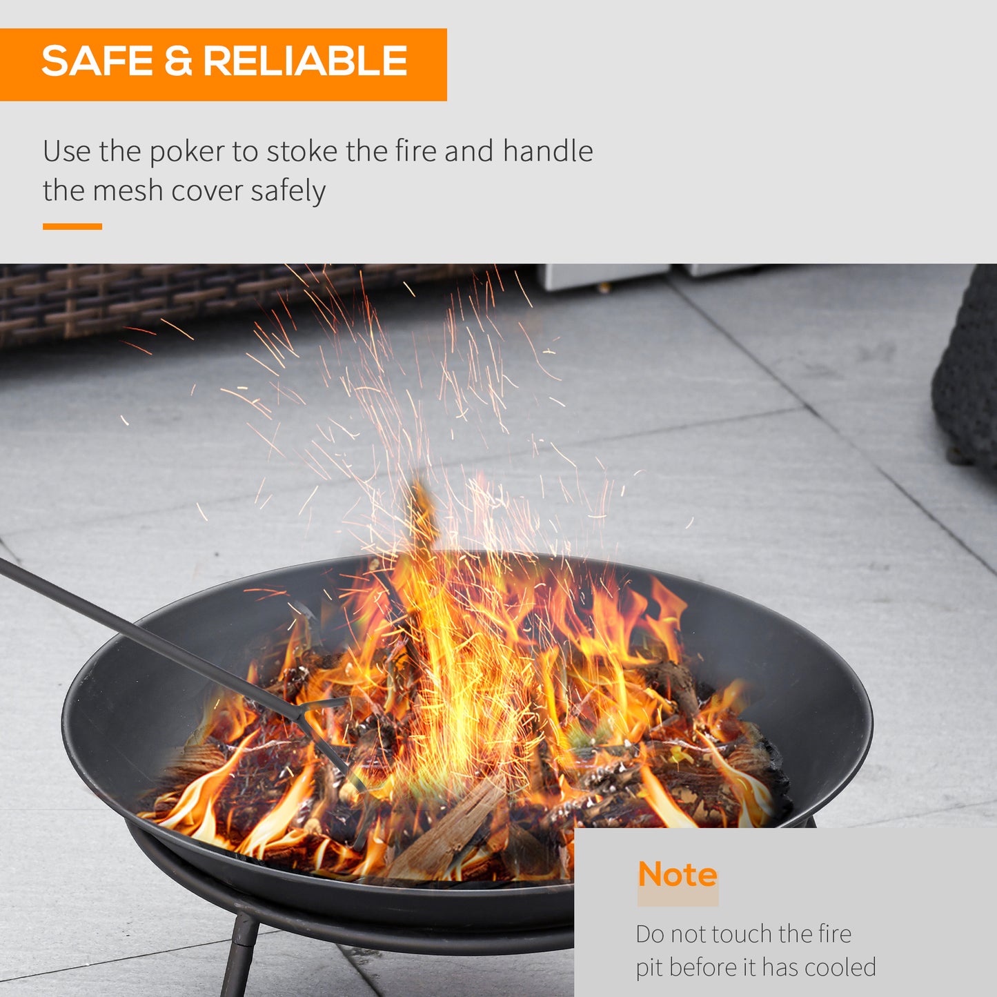 Fire Pit with Poker, Garden Fire Brazier Patio Heater Log Wood Burner for Outdoor Camping Bonfire, Black