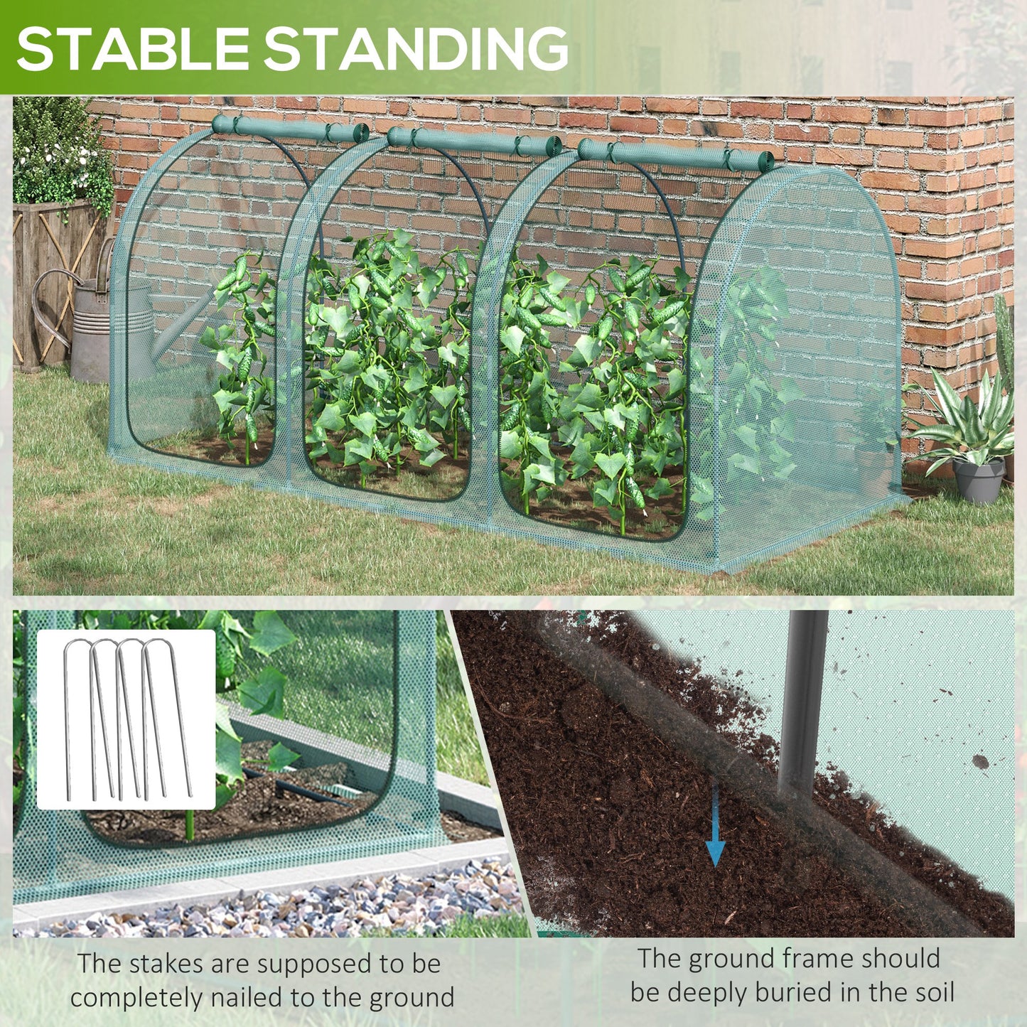 9' x 4' Crop Cage, Garden Plant Protector, with 3 Zippered Doors and 4 Ground Stakes, for Garden, Yard, Lawn, Green