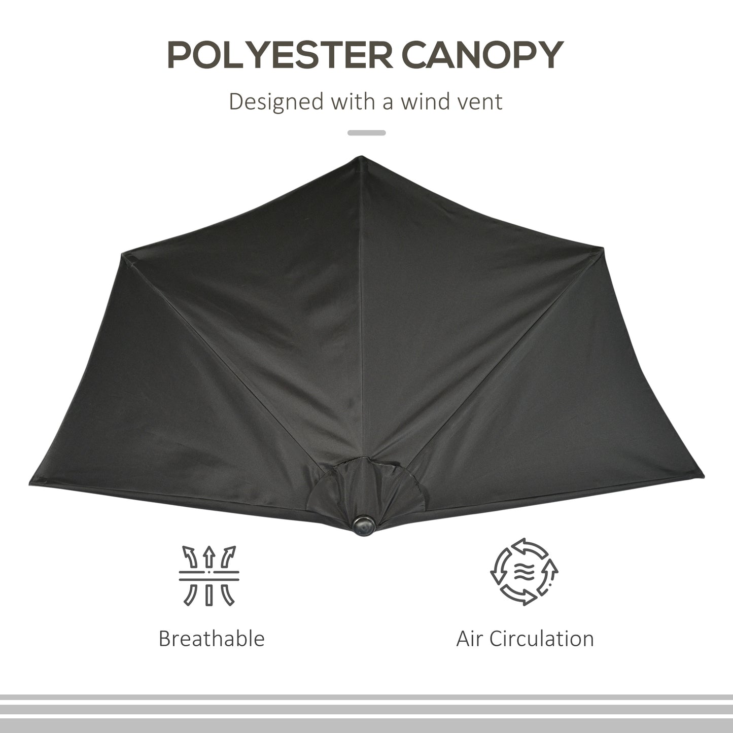 9.8ft Half Umbrella Semi Round Patio Parasol with Crank Handle, Top Vent for Garden, Balcony- NO BASE INCLUDED, Black