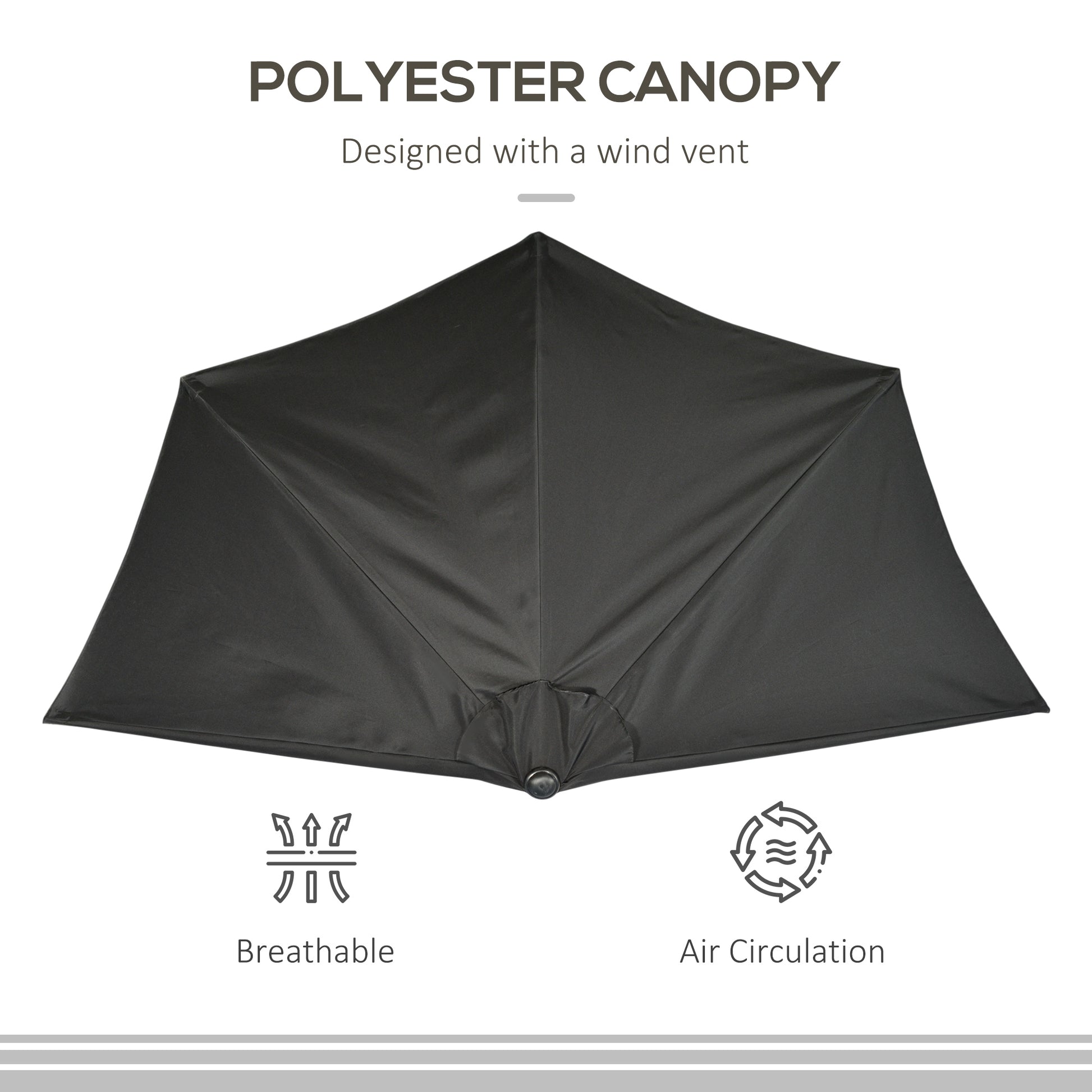 9.8ft Half Umbrella Semi Round Patio Parasol with Crank Handle, Top Vent for Garden, Balcony- NO BASE INCLUDED, Black