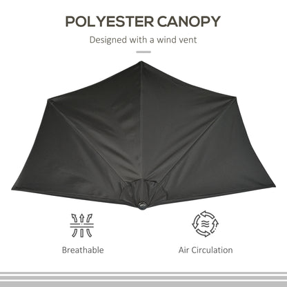 9.8ft Half Umbrella Semi Round Patio Parasol with Crank Handle, Top Vent for Garden, Balcony- NO BASE INCLUDED, Black