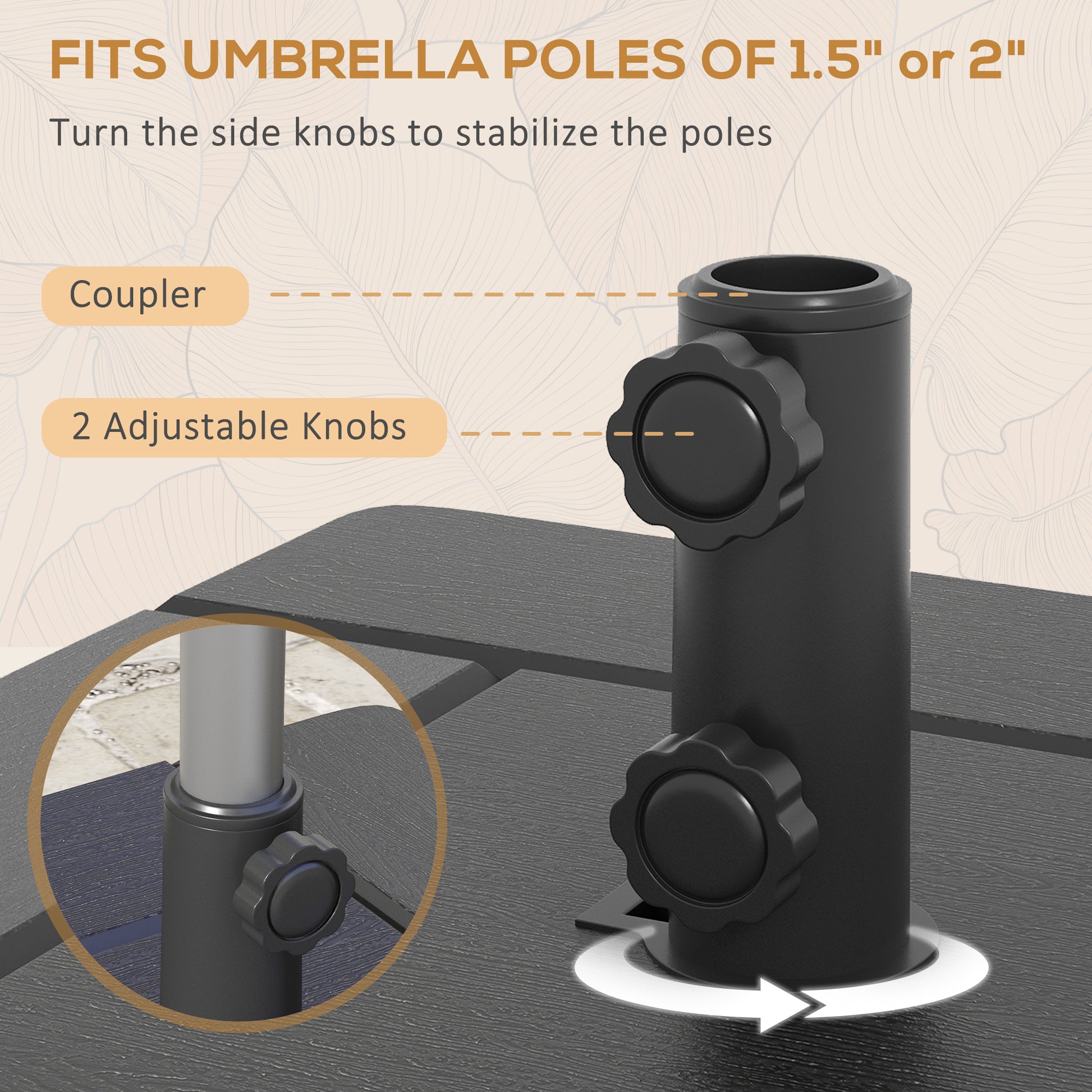 3-in-1 Outdoor Umbrella Base with Wheels and Handles, End Table, Flower Box Planter with Hole, 176 lbs. Capacity, Black