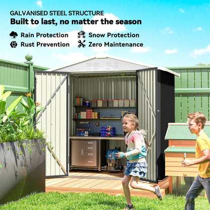 6.5' x 4' Outdoor Storage Shed, Metal Garden Shed with Lockable Double Doors, 4 Vents, Dark Grey