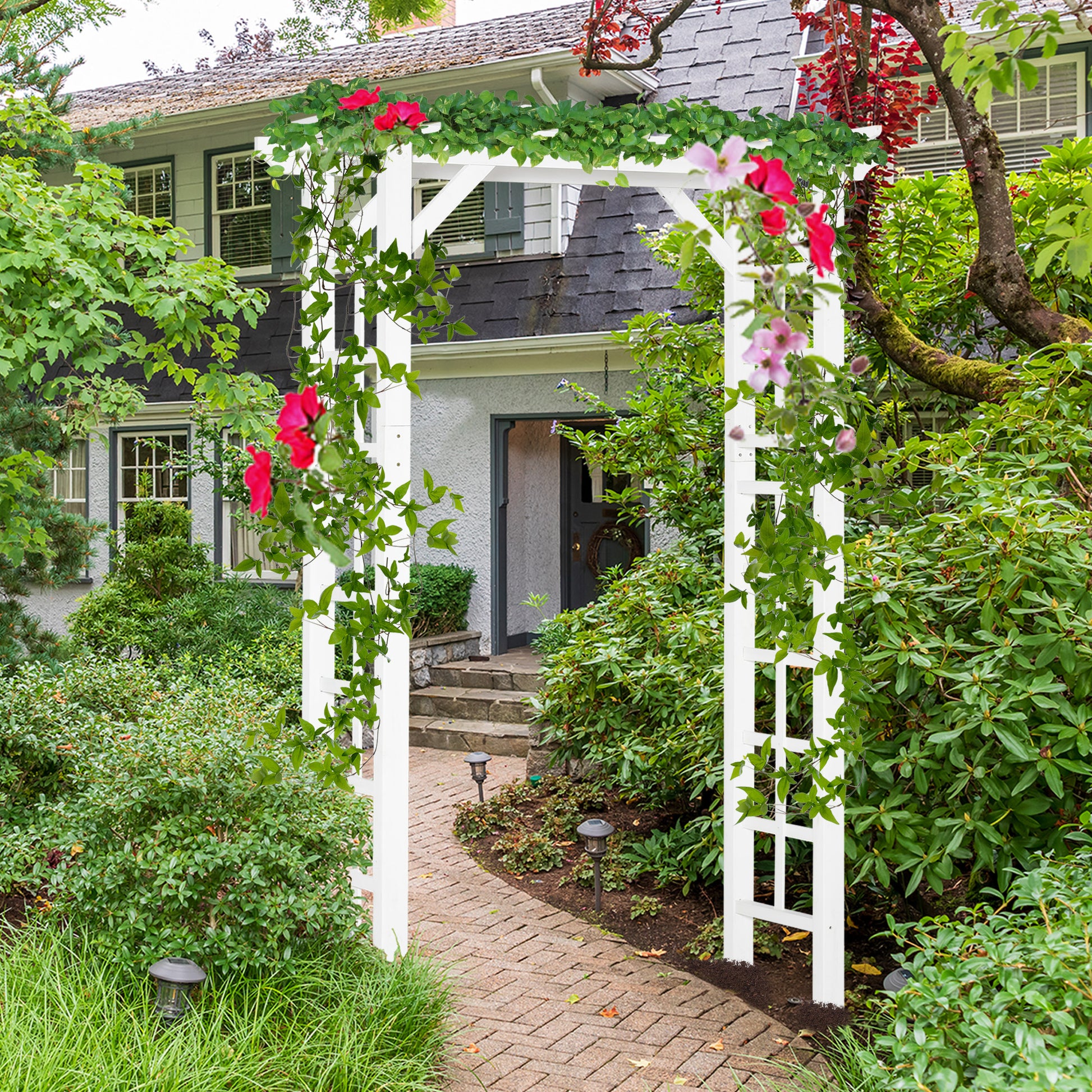 85" Wooden Garden Arbour for Wedding and Ceremony, Outdoor Garden Arch Trellis for Climbing Vines - White