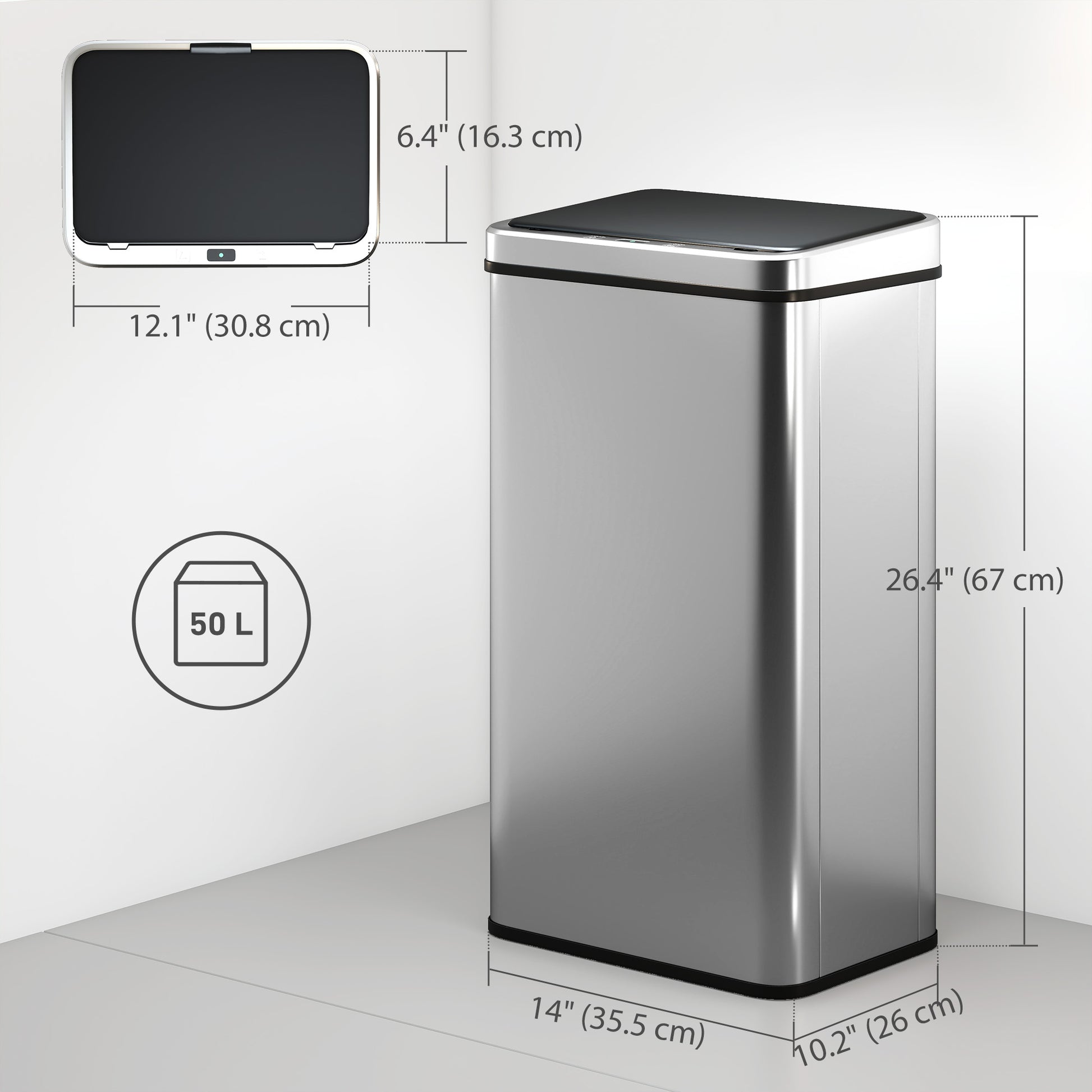 13.2 Gallon Automatic Garbage Can with Soft-Close Lid, Touchless Trash Can with Fingerprint Resistant Stainless Steel