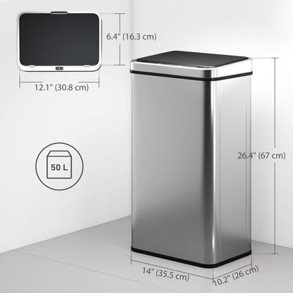 13.2 Gallon Automatic Garbage Can with Soft-Close Lid, Touchless Trash Can with Fingerprint Resistant Stainless Steel