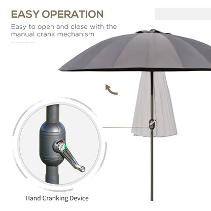 8ft Shanghai Garden Parasol Umbrella with Crank & Tilt, Adjustable Outdoor Sun Shade, Dark Grey