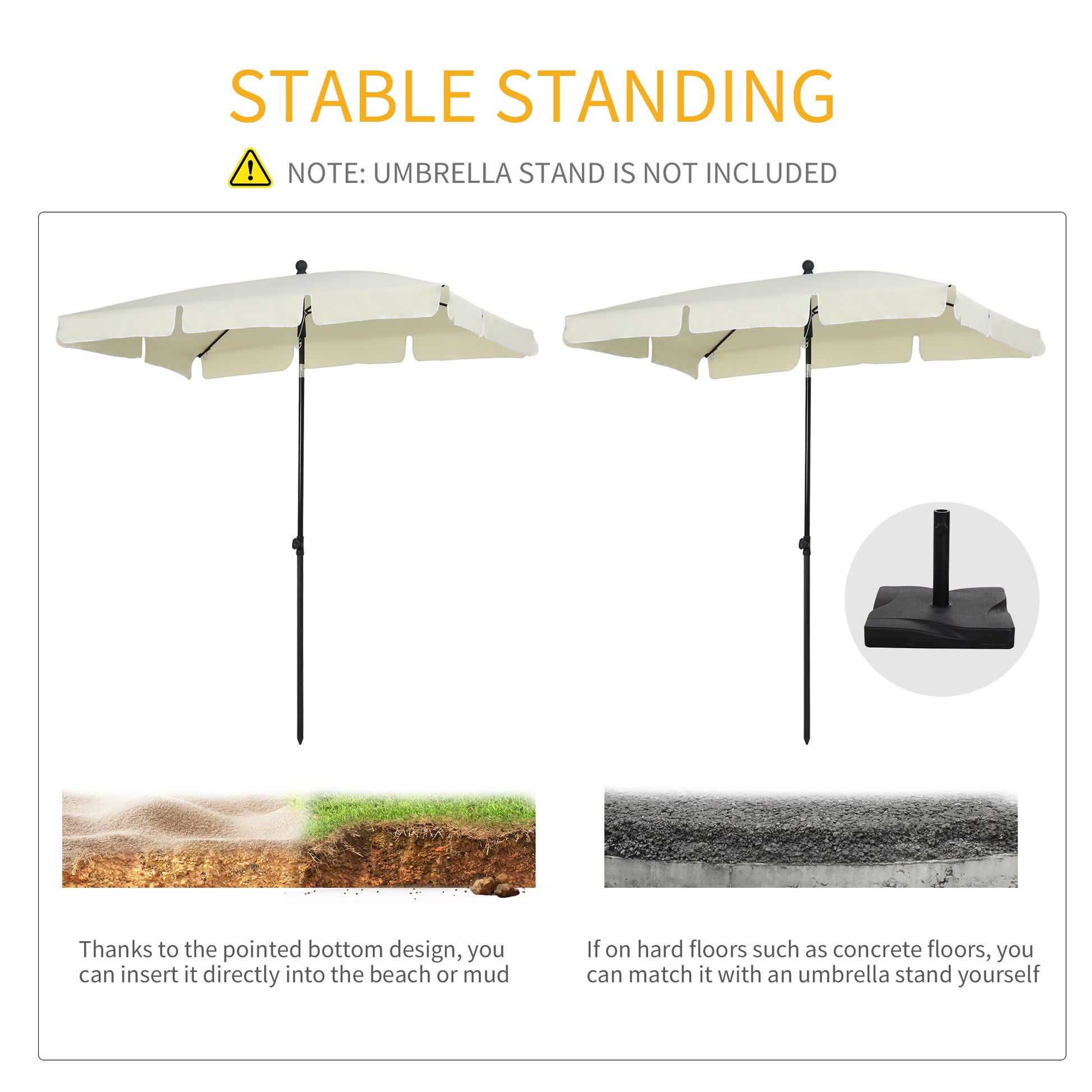 6.5x4ft Rectangle Patio Umbrella Aluminum Tilt Adjustable Garden Parasol Sun Shade Outdoor Canopy Cream White
