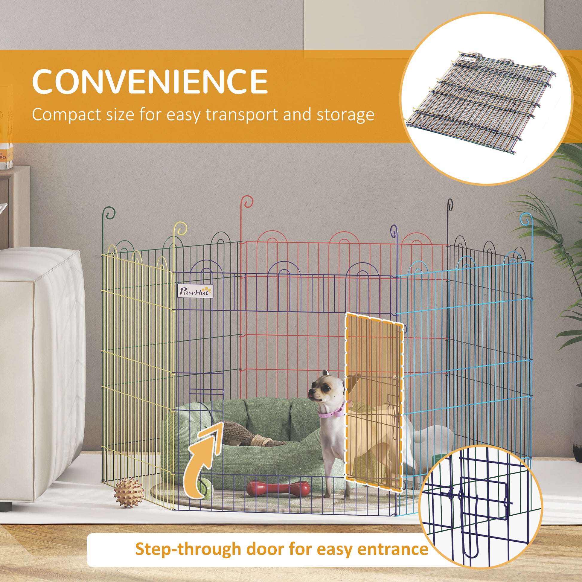 Metal Pet Playpen Portable Hexagon Dog Exercise Fence Multi-colored